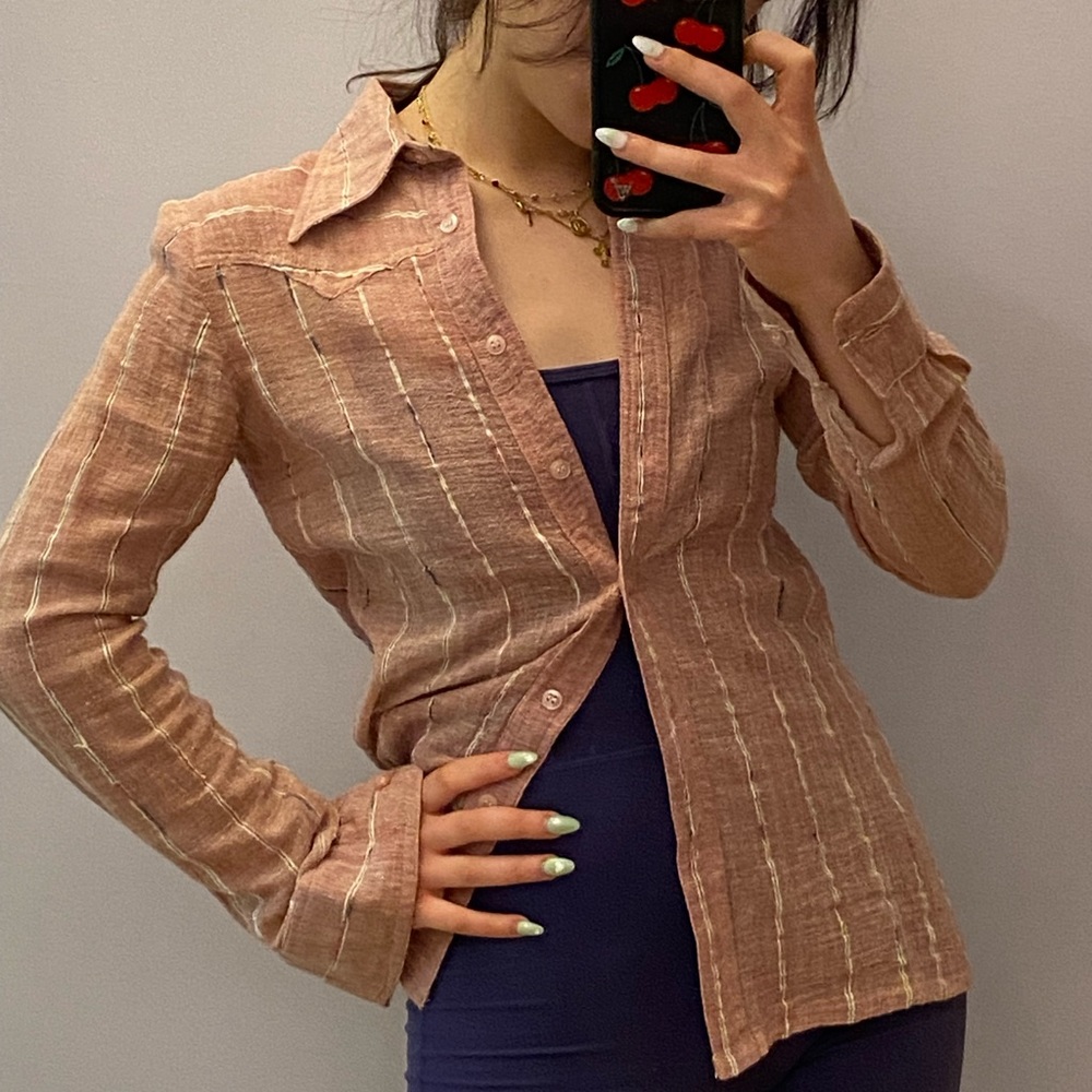 striped pink san francisco shirt works button up, size medium